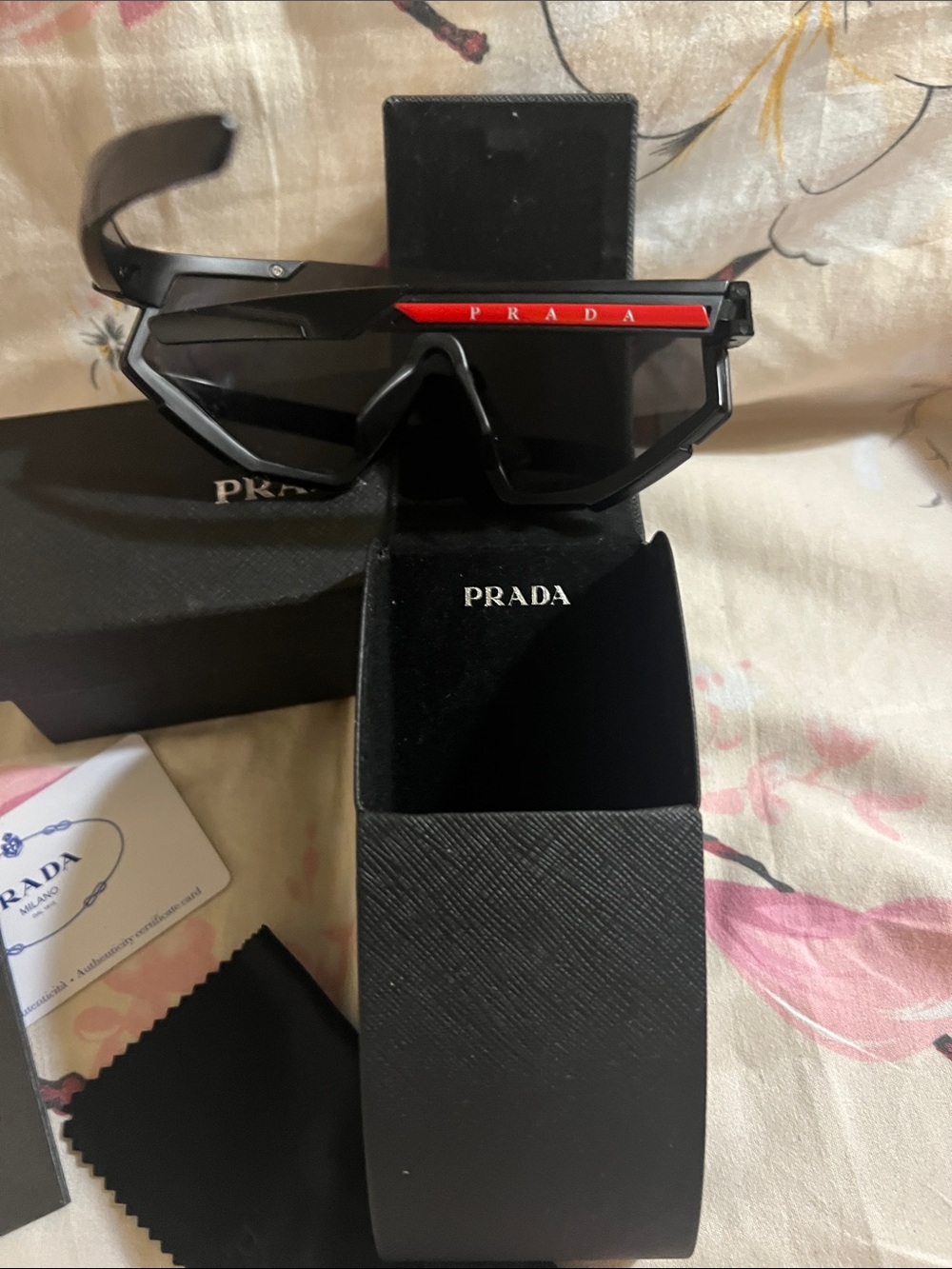 Prada Black Shield Sunglasses with Dark Smoke Lenses